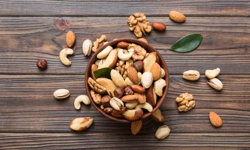 Soaking nuts are in a bowl.